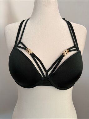 Marlies Dekkers Strappy Plunge Bra with Gold Accents - deep Hunter Green